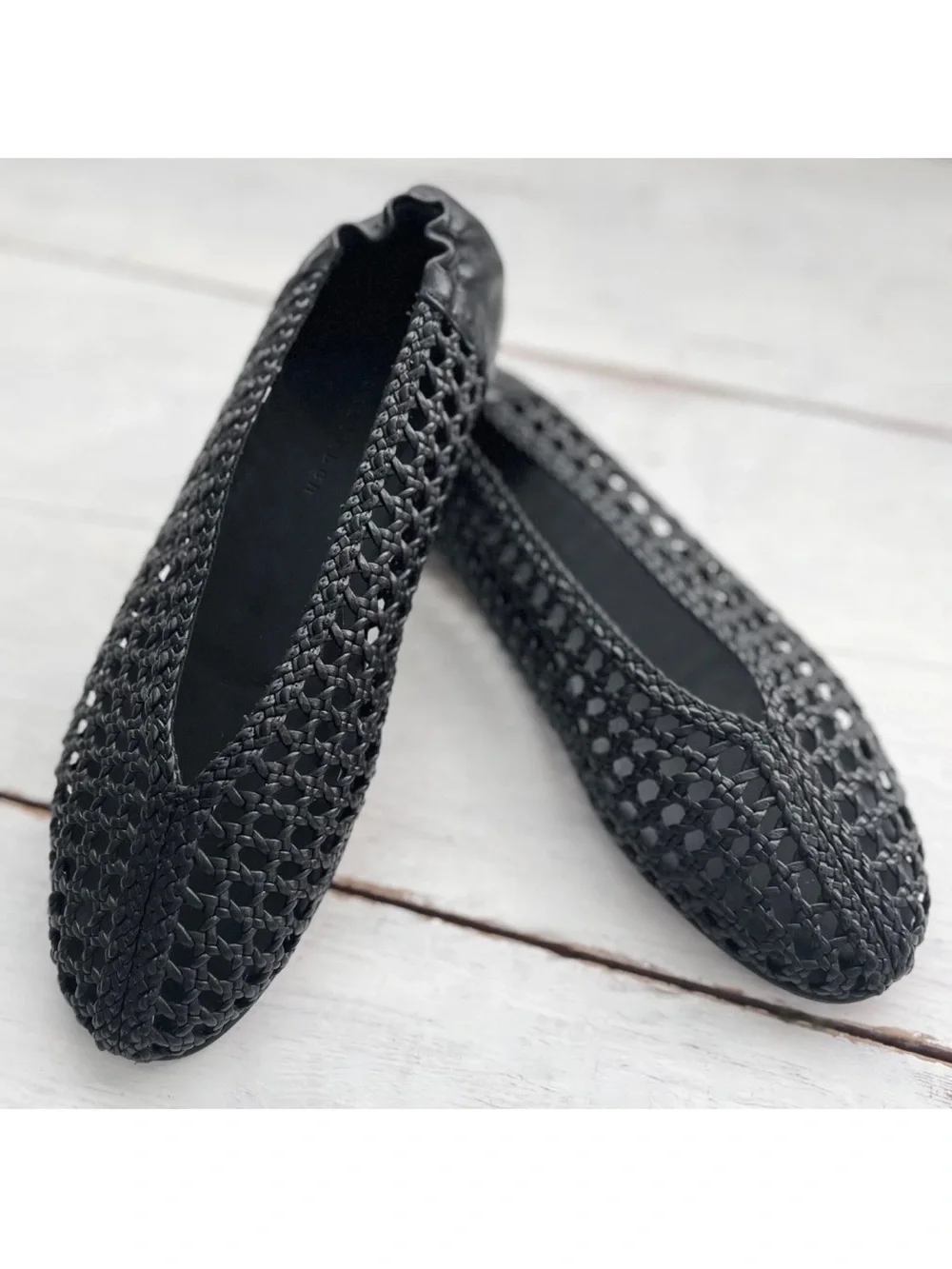 Freda Salvador Riley Open Weave sz9 Ballet Flats 90s Woven Black Calf $398 Spain